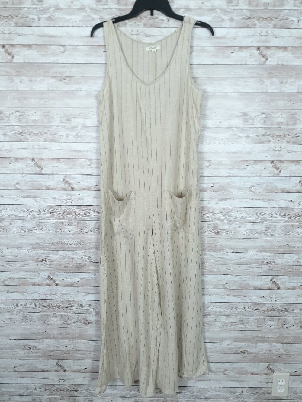 Max Studio Cropped Wide Leg Linen Jumpsuit XS Sleeveless Large Pockets 908A
